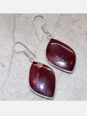 Australian Mookaite Jasper Gemstone 925 Sterling Silver Handmade Dangle Earrings